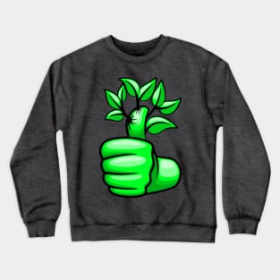 Green Hand Thumb Up and Leaves Ecological Icon Crewneck Sweatshirt